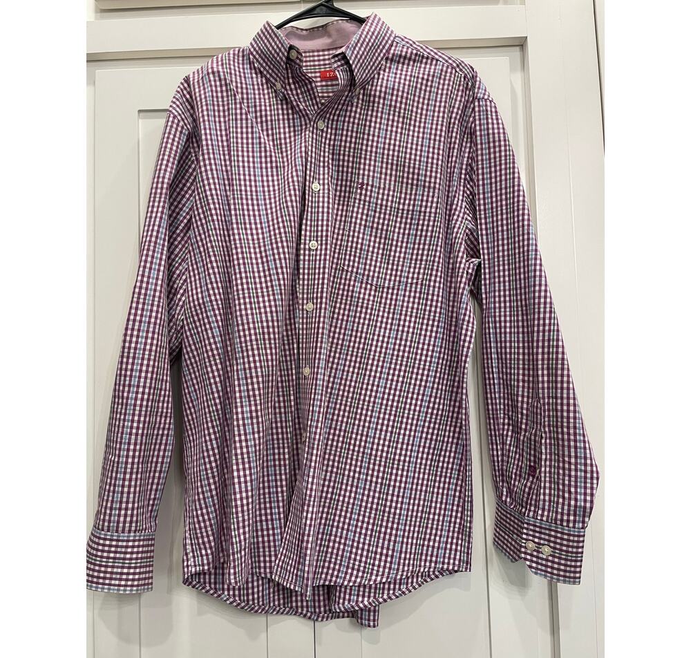 IZOD purple plaid men's long sleeve button up L